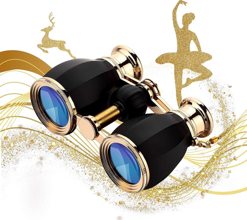 ESSLNB Opera Glasses Binoculars for Women Adults 4X30mm Theater Glasses Compact for Theater and Concerts Antique Binoculars with Case Removable Chain (Black) - Image 1